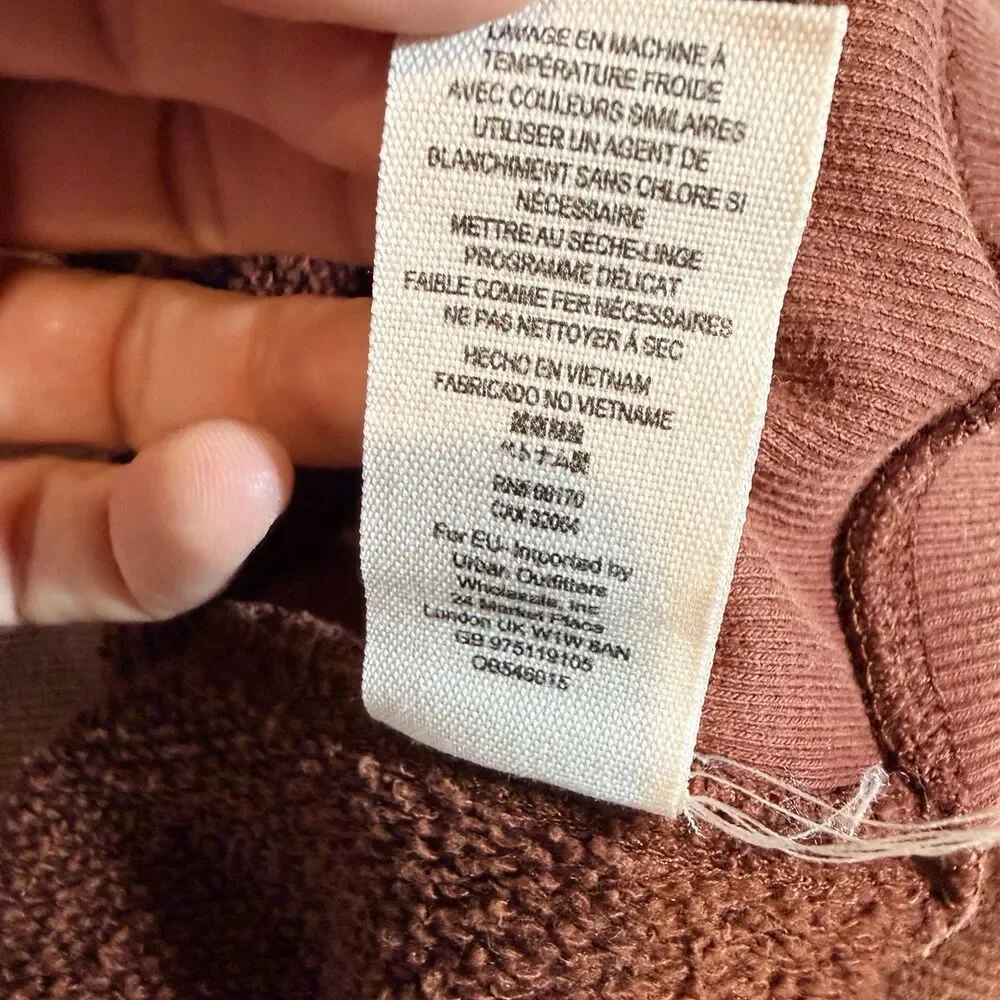 Free People Brown Hoodie Size L 3/4 Sleeve V Neck West Track Lagenlook  Distress